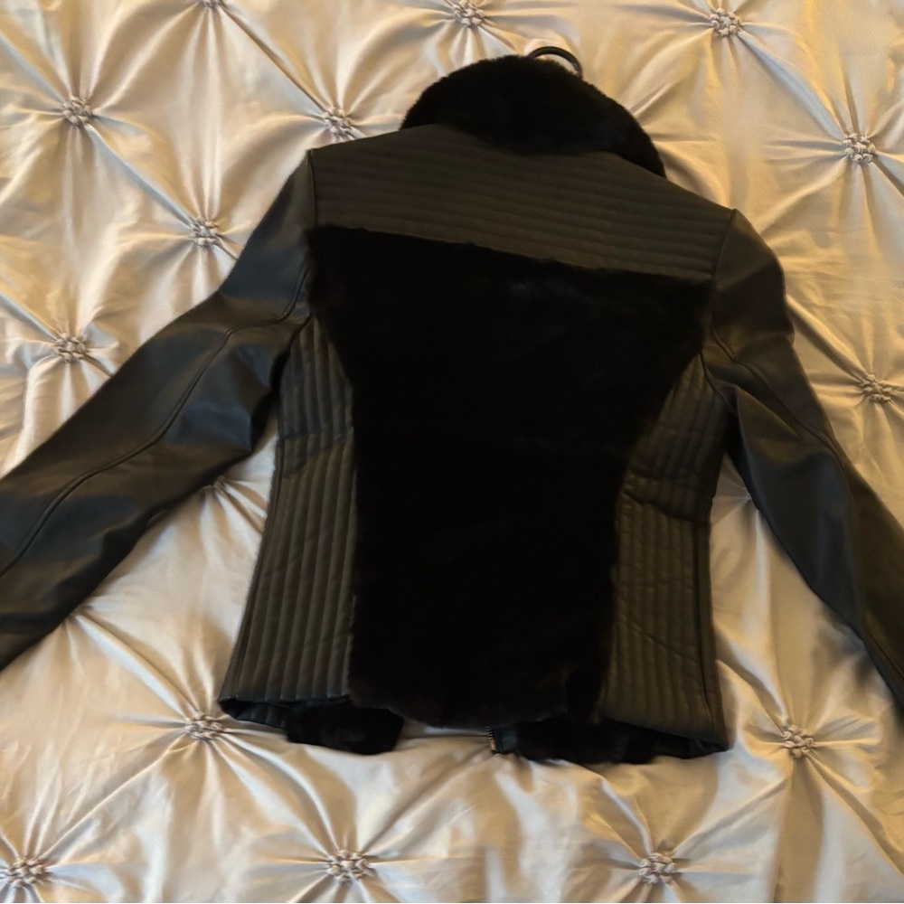 GUESS Black Leather Jacket with Faux Fur - Picture 3 of 4